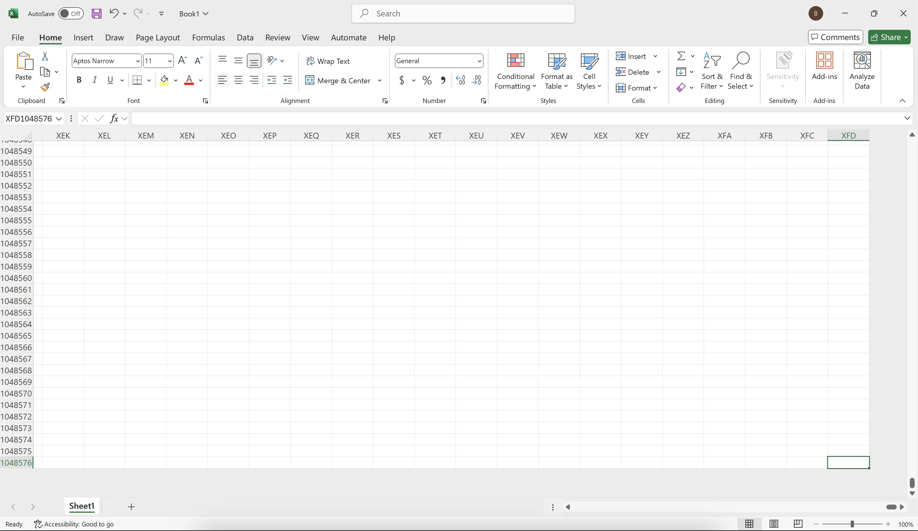 Data in a worksheet is not limitless