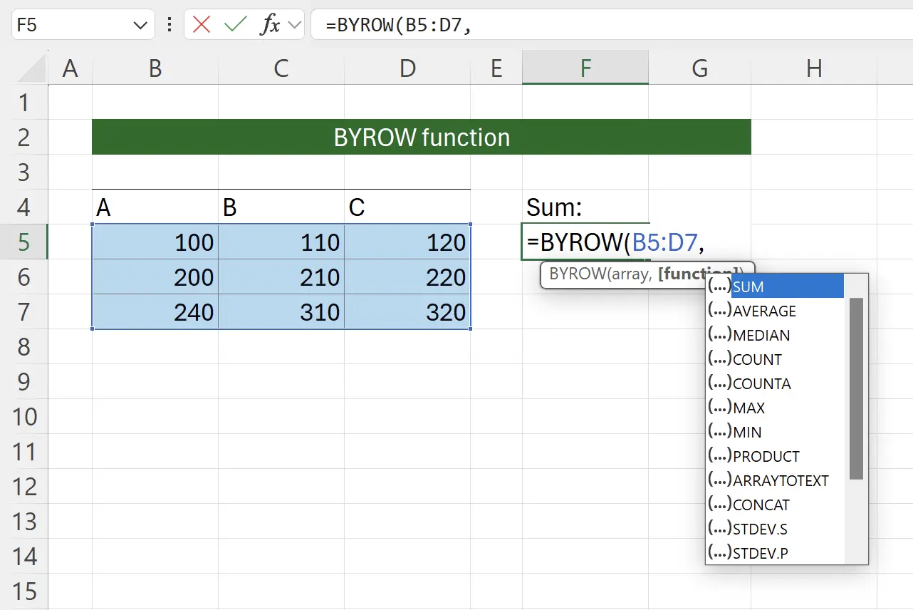 SUM as a Lambda Function