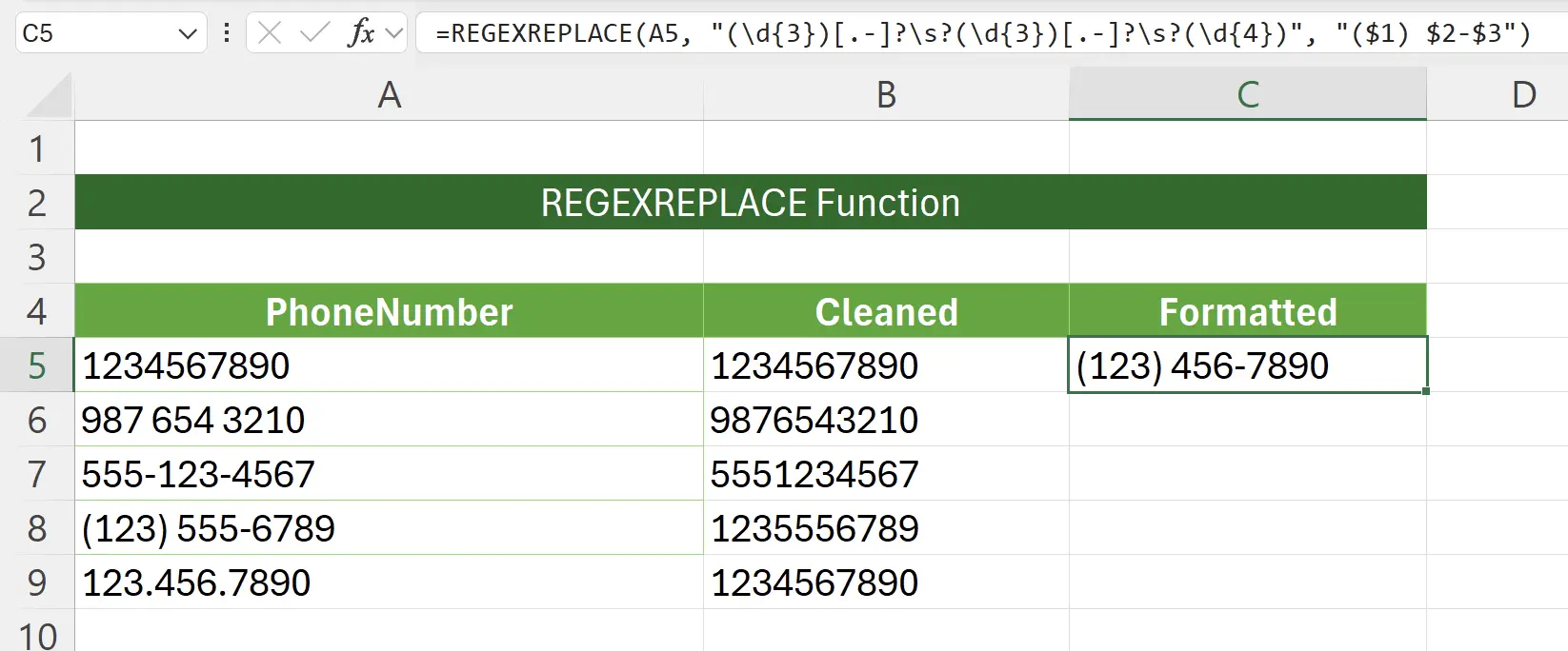 Successfully Formatted Phone Numbers