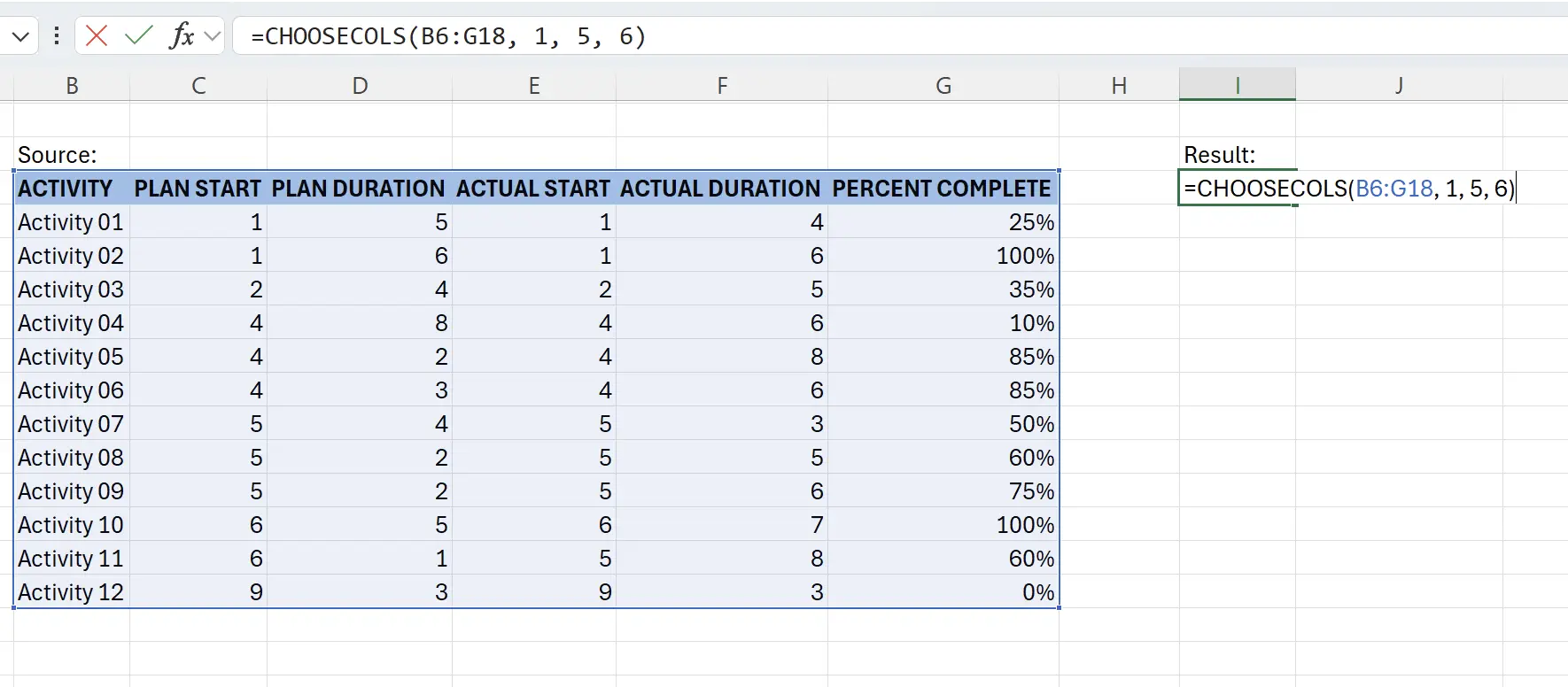 Input the columns to extract