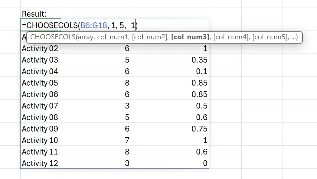 Columns can also be represented with negative numbers