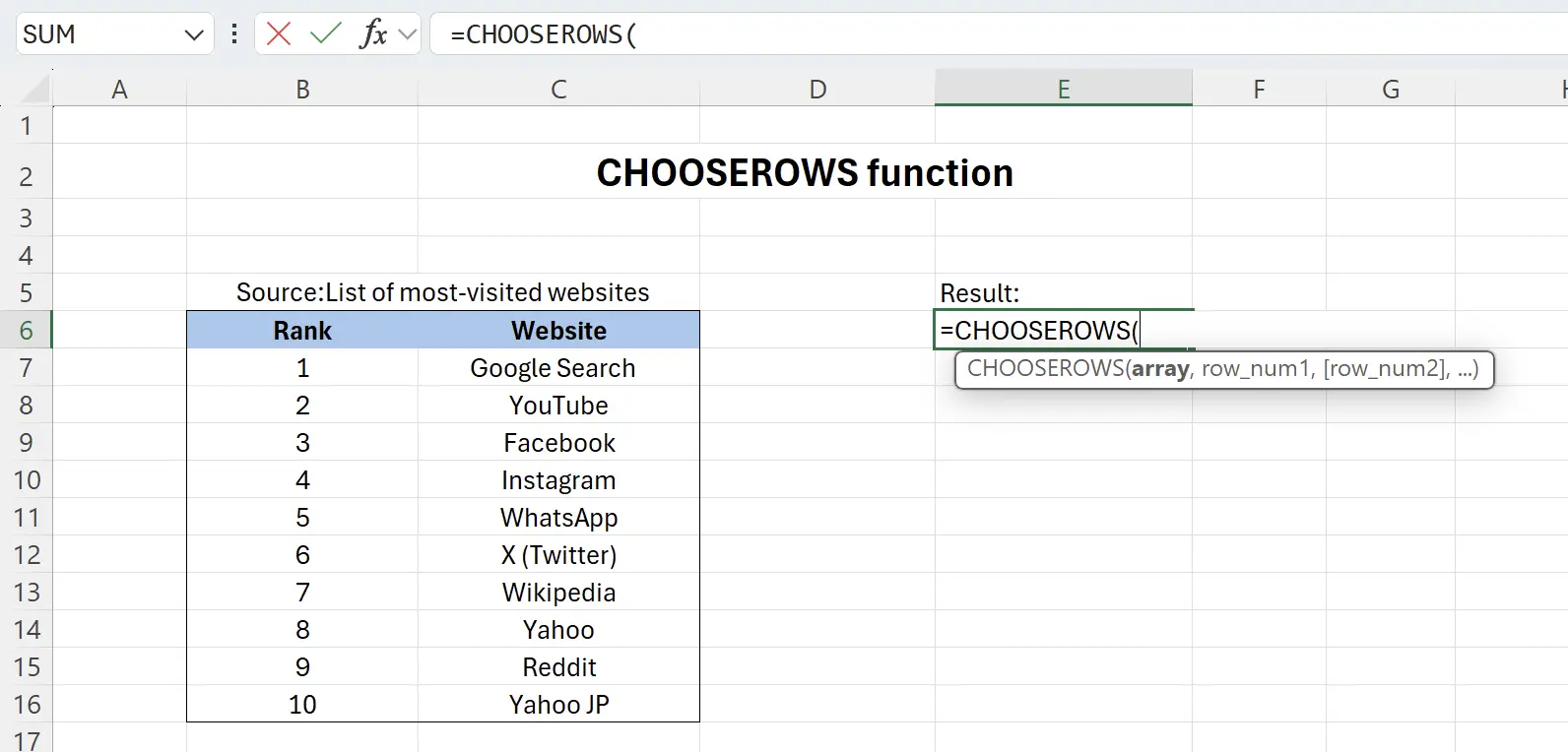 Getting Started with the CHOOSEROWS Function