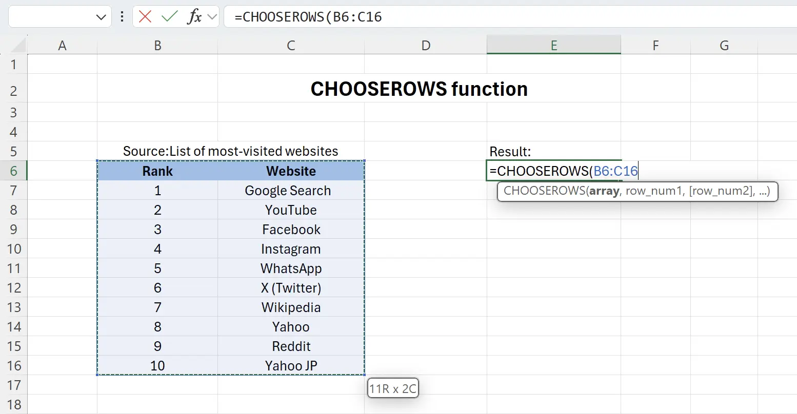 Choosing the Source Data Range