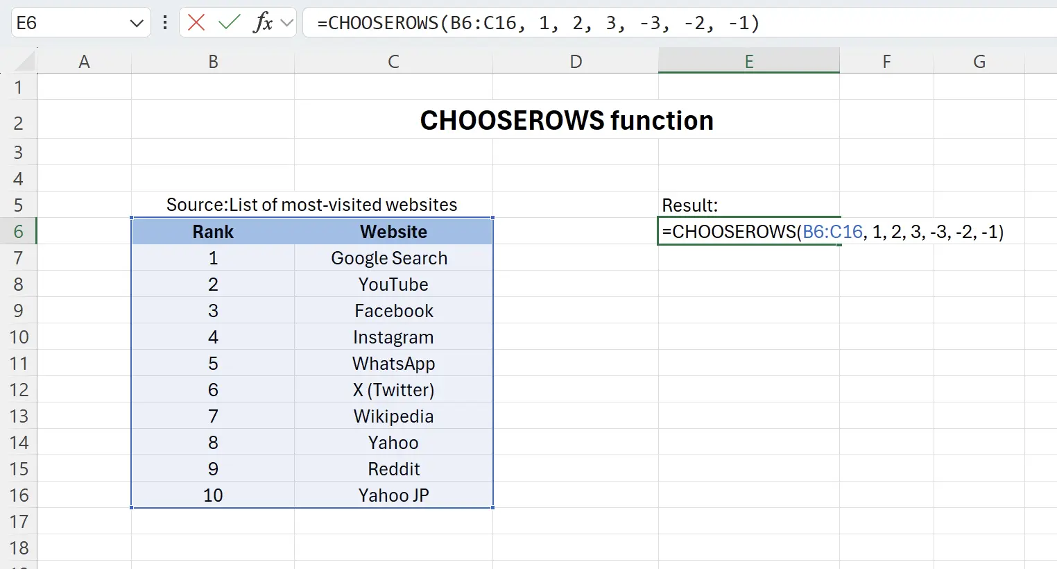 Entering Rows to Extract