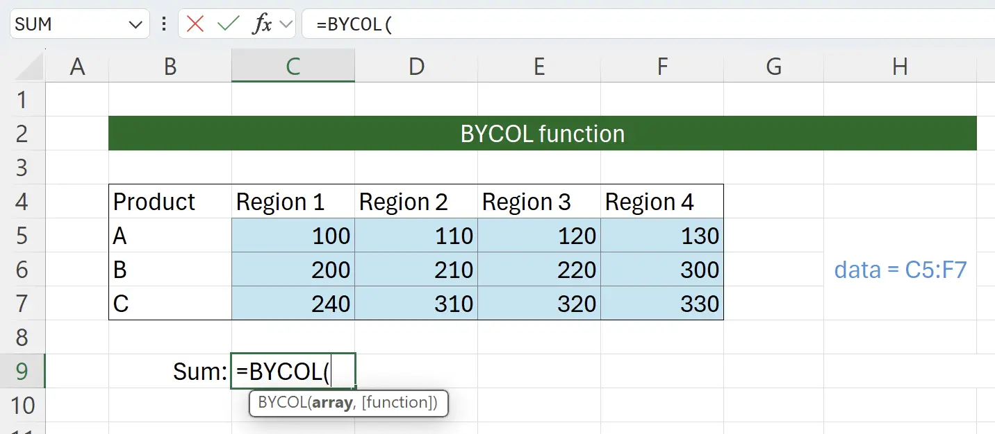 Getting Started with the BYCOL Function
