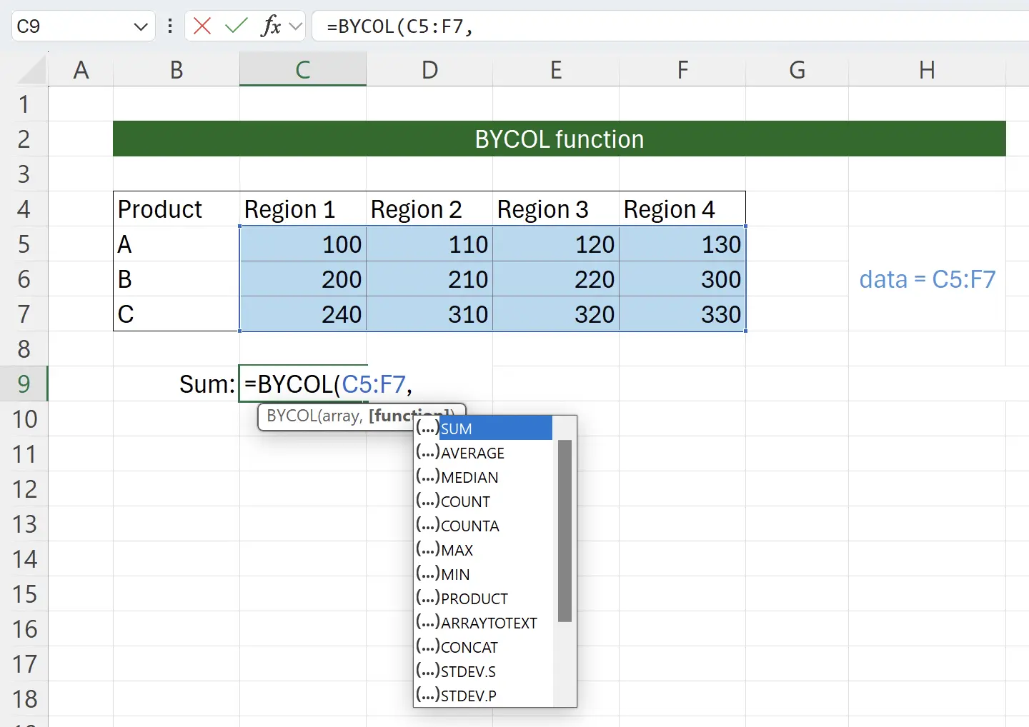SUM as Lambda Function