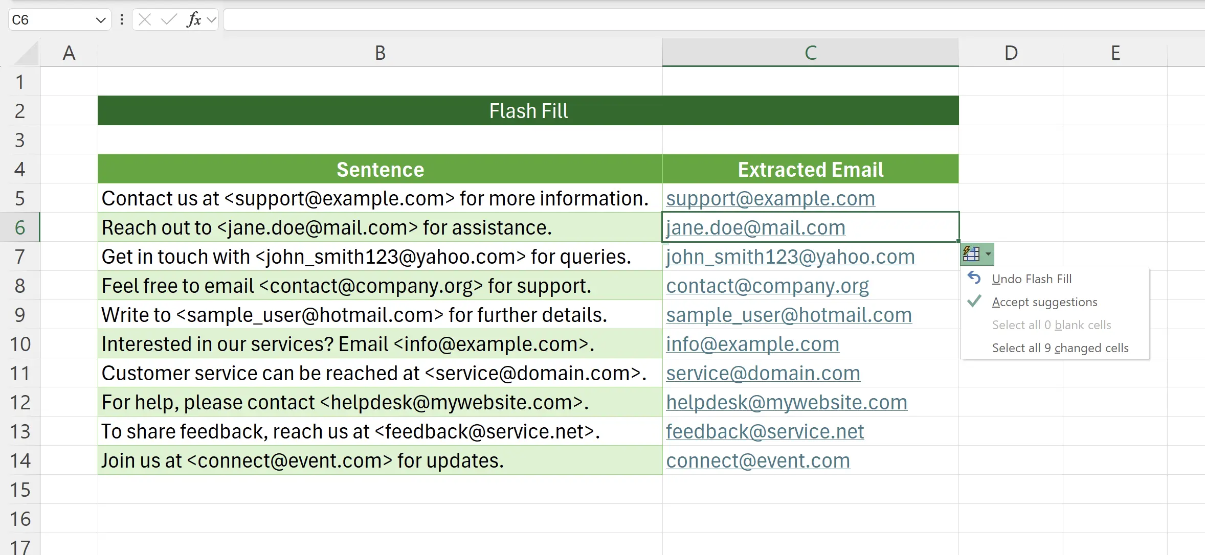 Accept or Undo Flash Fill