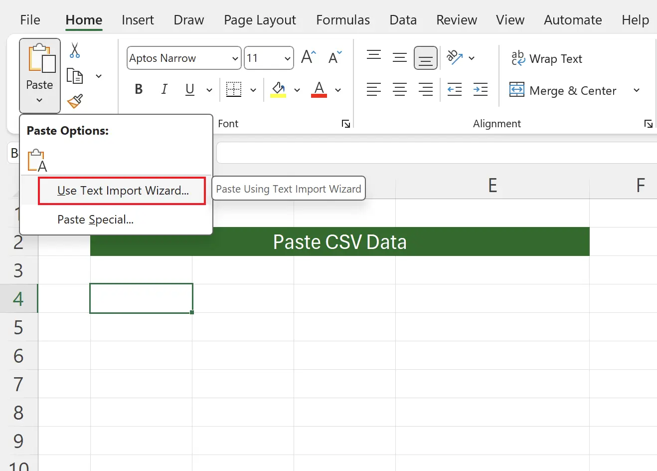 Import via Text Import Wizard